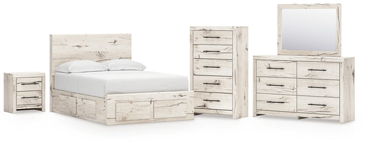 Full Panel Storage Bed with Mirrored Dresser, Chest and Nightstand