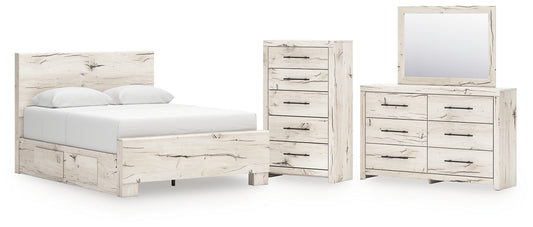 Queen Panel Bed with Mirrored Dresser and Chest