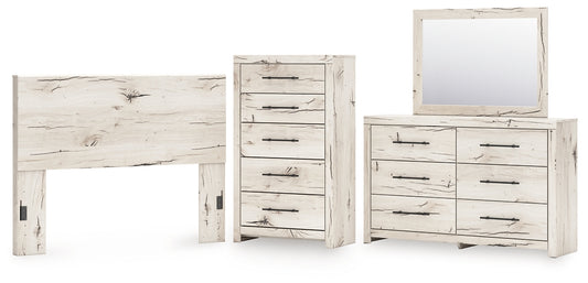 Queen Panel Headboard with Mirrored Dresser and Chest