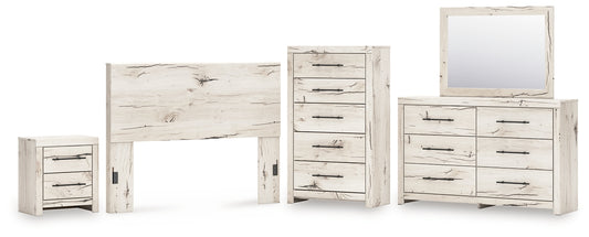 Queen Panel Headboard with Mirrored Dresser, Chest and Nightstand