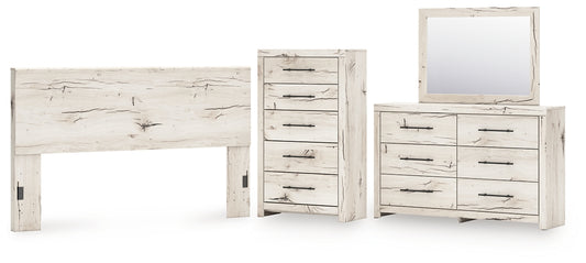 King Panel Headboard with Mirrored Dresser and Chest