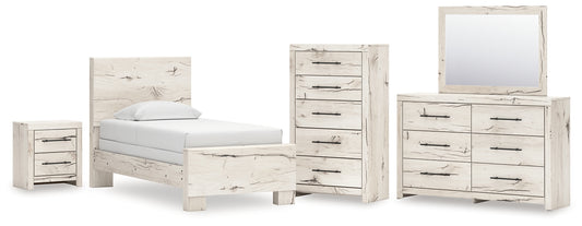 Twin Panel Bed with Mirrored Dresser, Chest and Nightstand