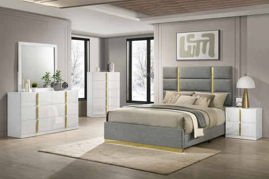 Ines 5-piece Queen Bedroom Set Grey and White High Gloss