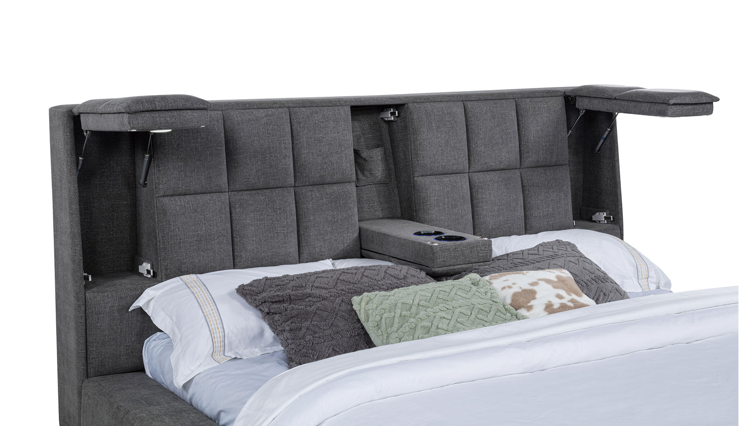 Dreux Upholstered Eastern King Panel Platform Bed Grey