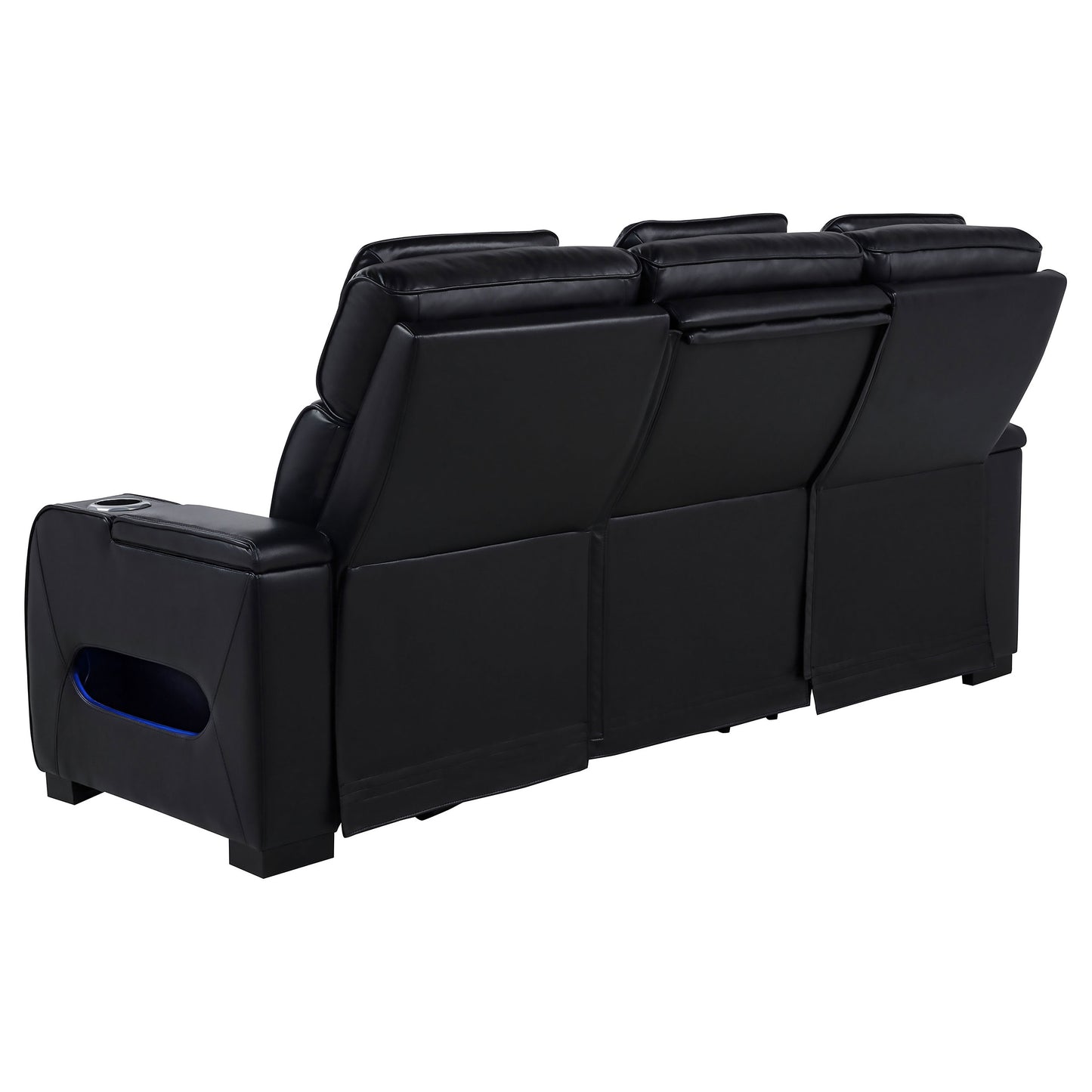 Zuma Faux Leather Dual Power Reclining LED Sofa Black