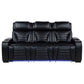Zuma Faux Leather Dual Power Reclining LED Sofa Black