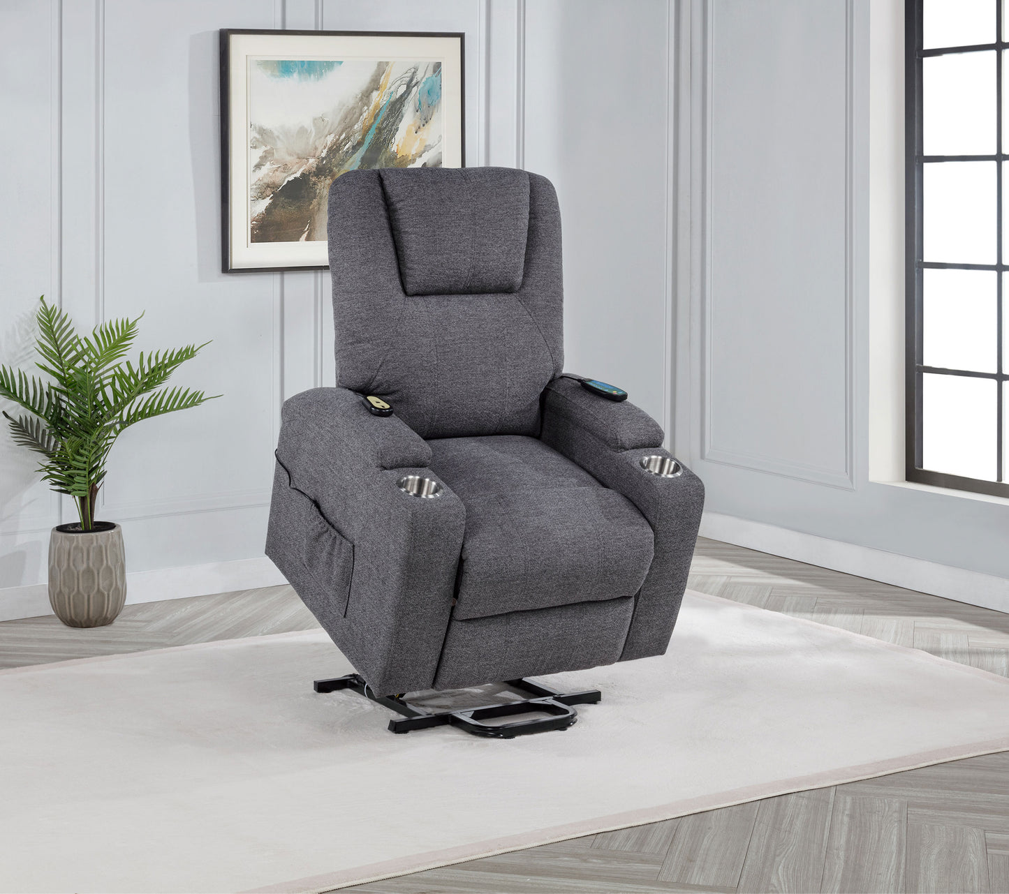 Louie Chenille Upholstered Power Lift Massage Chair Grey