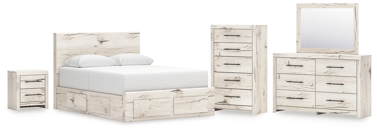Queen Panel Storage Bed with Mirrored Dresser, Chest and Nightstand