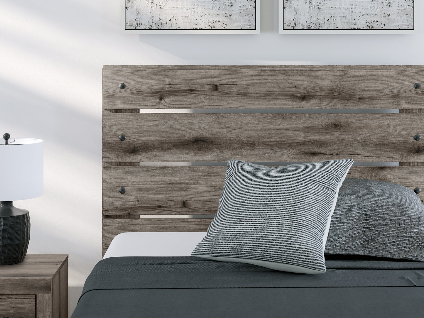 Graystorm Full Panel Bed with Mirrored Dresser and Chest