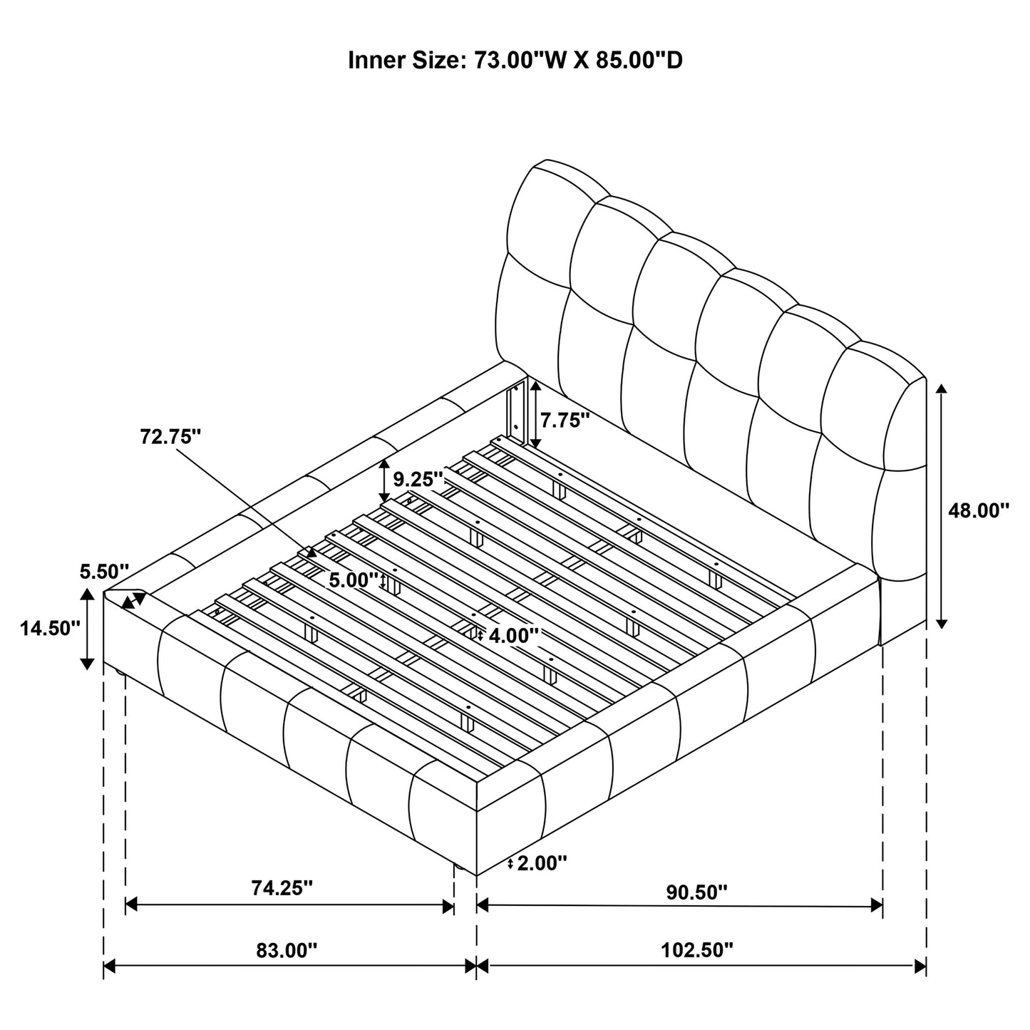 Nollet 48-inch Upholstered California King Platform Bed Cream