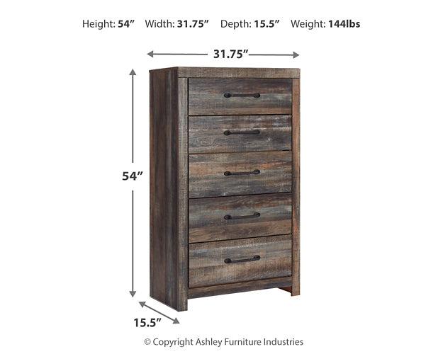 Drystan Queen Panel Headboard with Mirrored Dresser and Chest