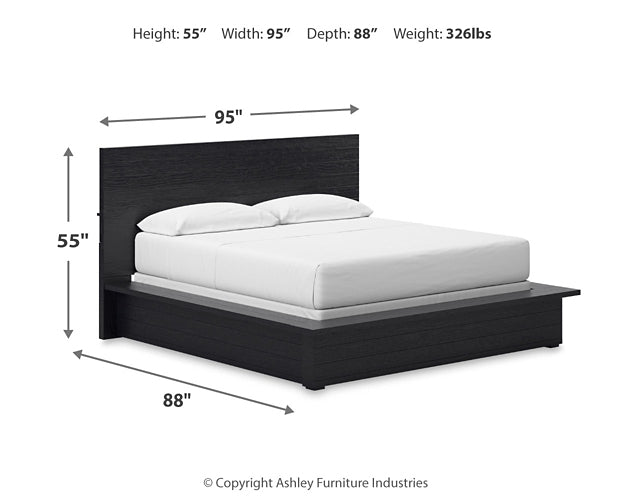 Londer California King Panel Bed with Mirrored Dresser