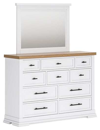 Ashbryn King Panel Storage Bed with Mirrored Dresser and Chest