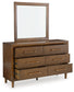 Lyncott Queen Upholstered Bed with Mirrored Dresser and Chest