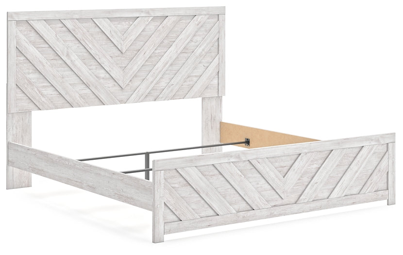 Cayboni King Panel Bed with Mirrored Dresser, Chest and Nightstand