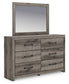 Graystorm Full Panel Bed with Mirrored Dresser and Chest