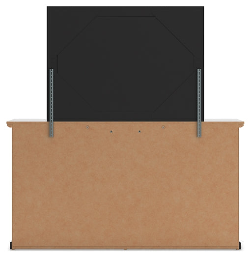 Queen Panel Bed with Mirrored Dresser and Chest