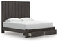 King Panel Storage Bed with Mirrored Dresser and Nightstand