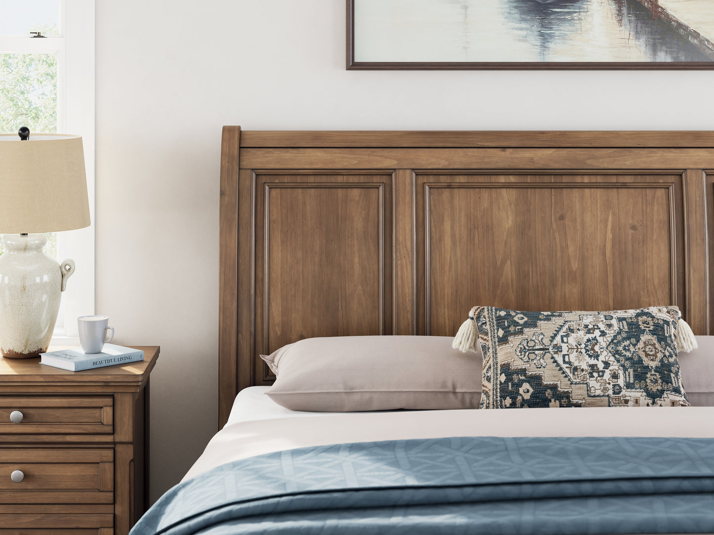 Feddinger California King Storage Sleigh Bed with Mirrored Dresser and Chest