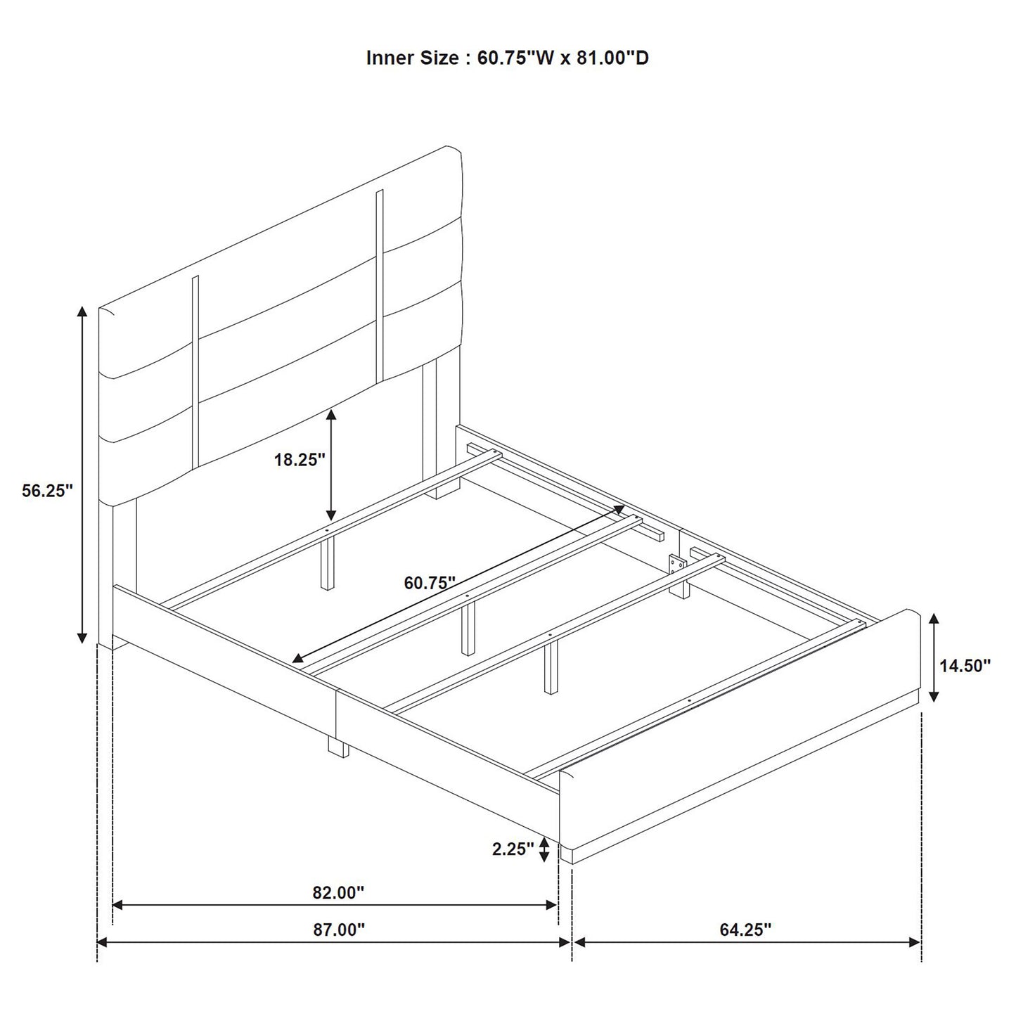 Ines 52-inch Fabric Upholstered Queen Panel Bed Grey