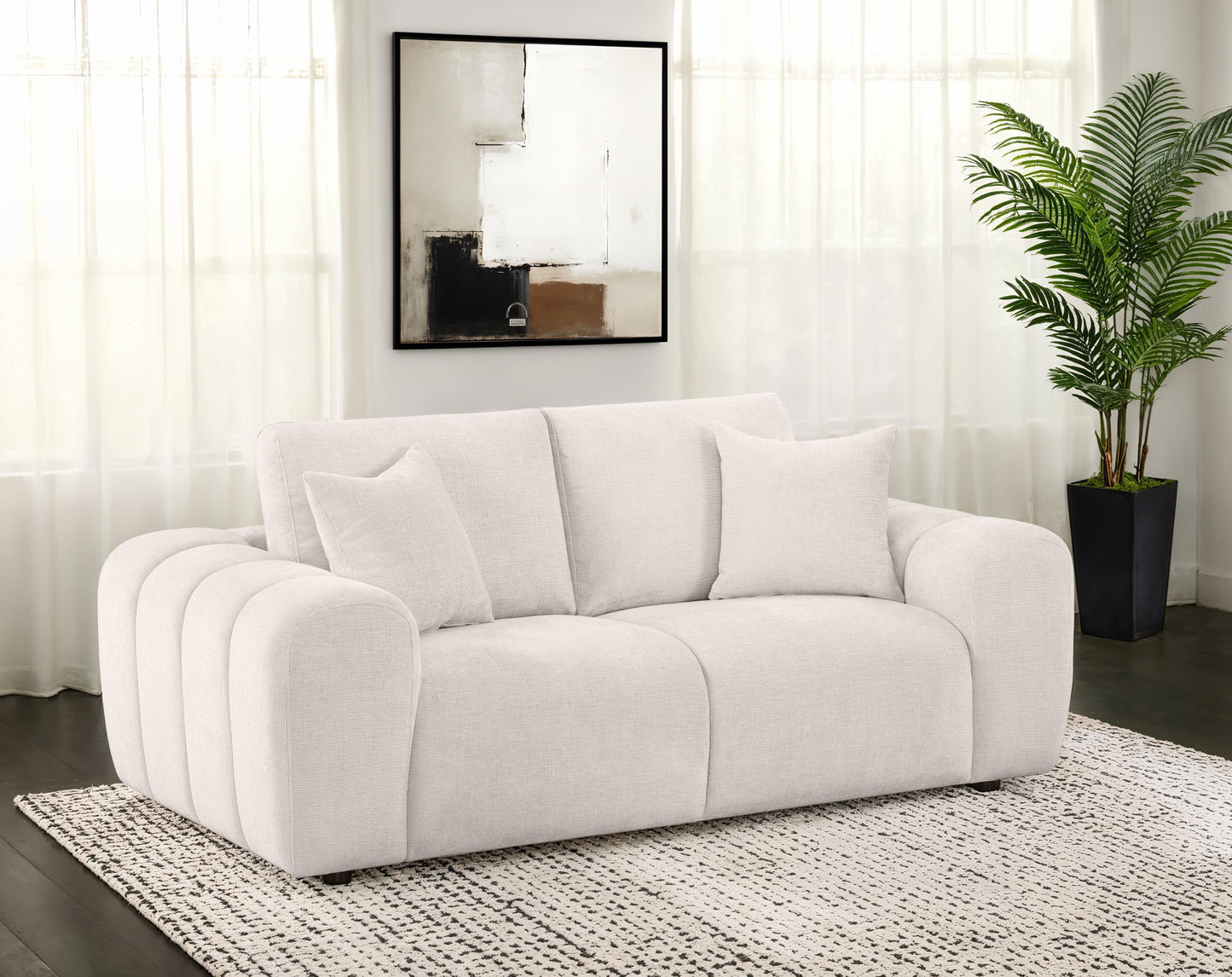 Burnett Chenille Upholstered Wide Arm Loveseat Ivory