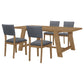Sharon 5-piece Rectangular Trestle Base Dining Table Set Blue and Brown