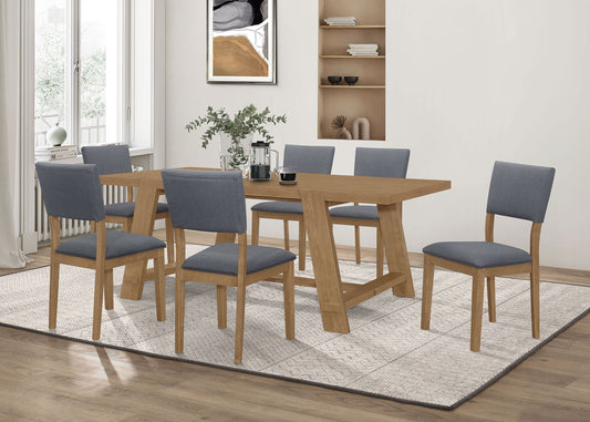 Sharon 7-piece Rectangular Trestle Base Dining Table Set Blue and Brown