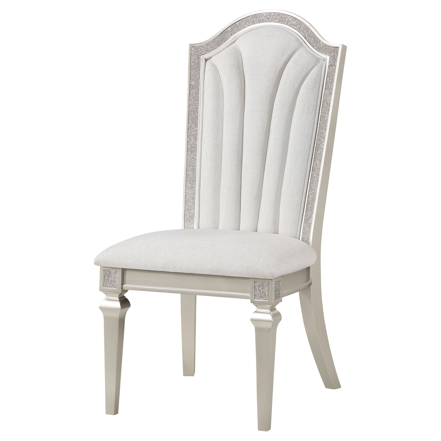 Evangeline Upholstered Dining Side Chair with Faux Diamond Trim Ivory and Silver Oak (Set of 2)
