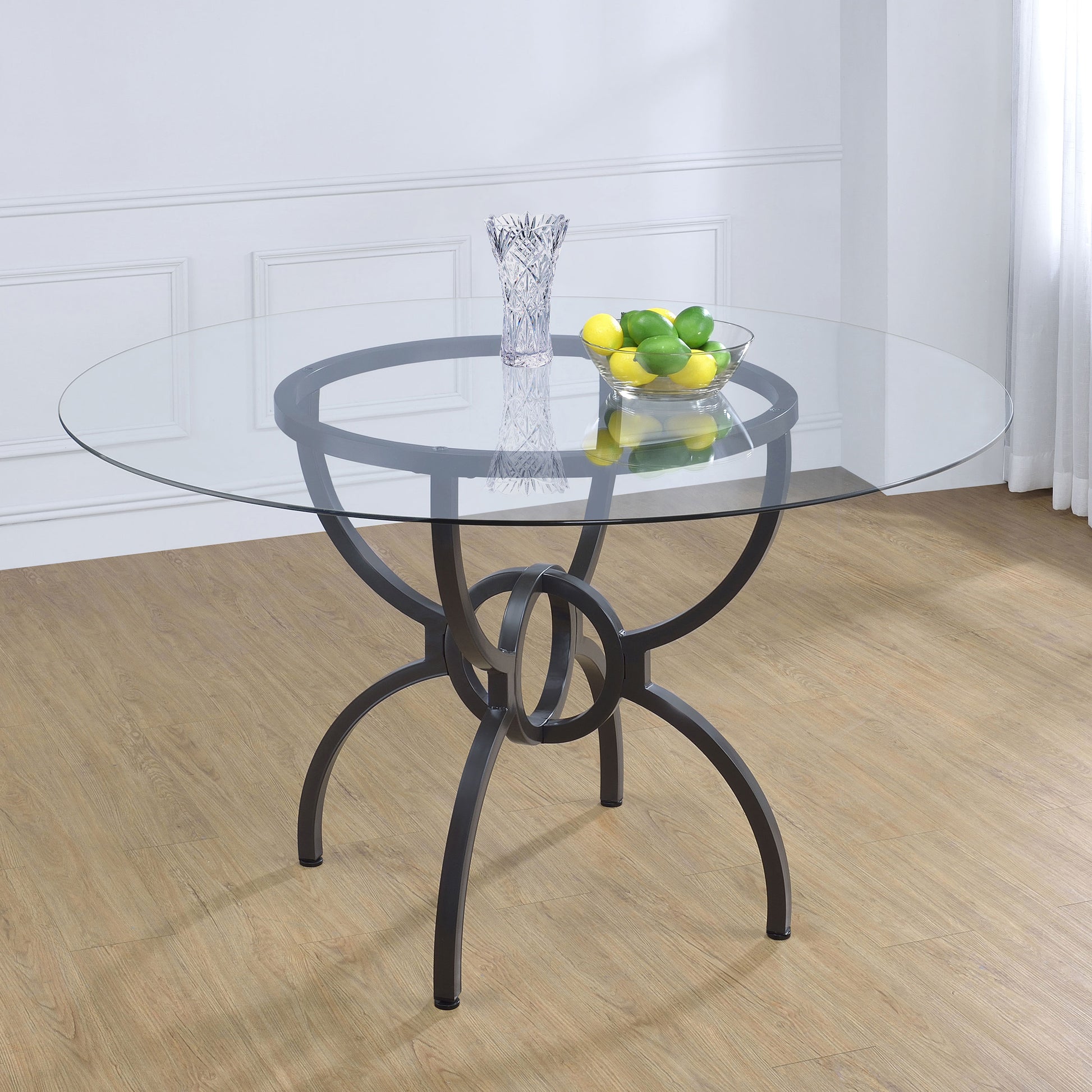 Aviano Round 48-inch Glass Top Metal Dining Table Gunmetal – Value