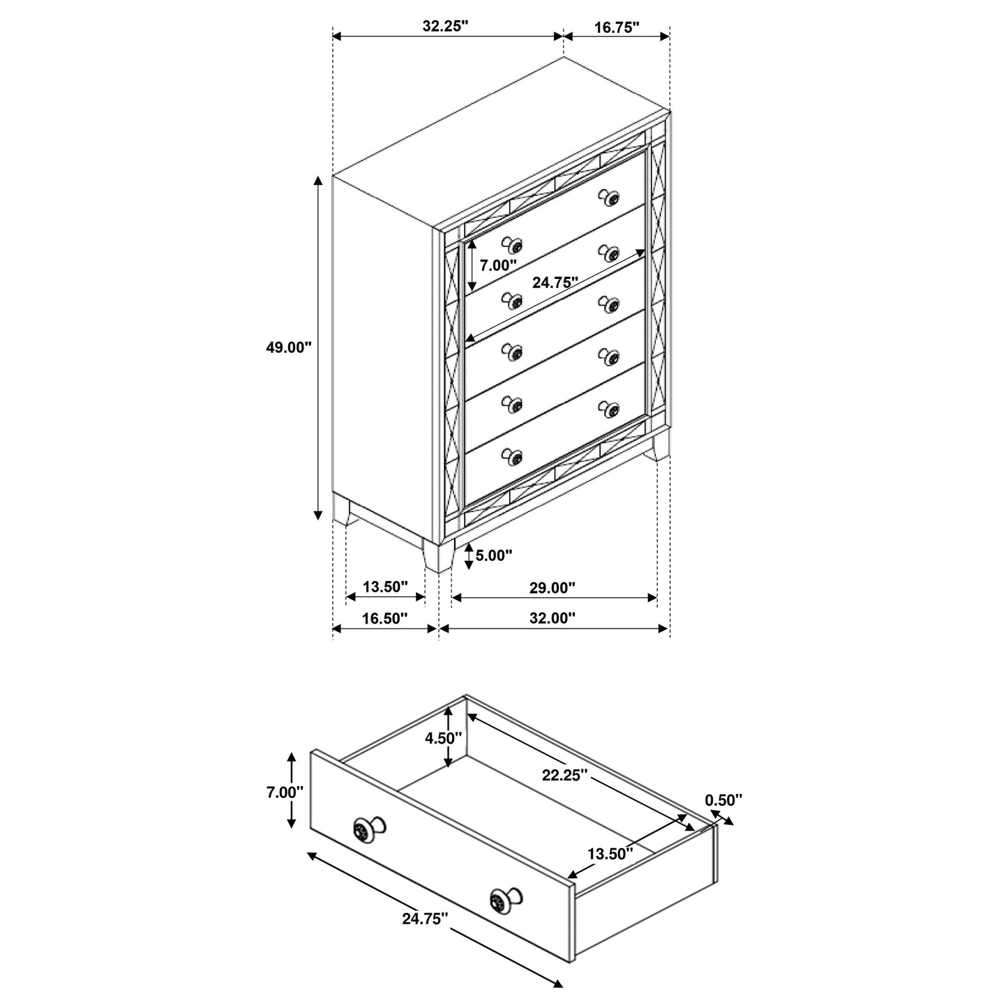Leighton 5-drawer Bedroom Chest Metallic Mercury