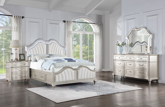 Veronica 4-piece Eastern King Storage Bed with LED Headboard Silver Oak and Ivory