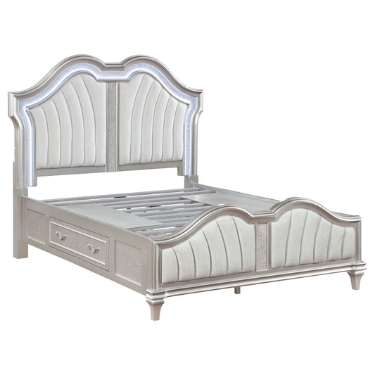Evangeline California King Storage Bed with LED Headboard Silver Oak and Ivory