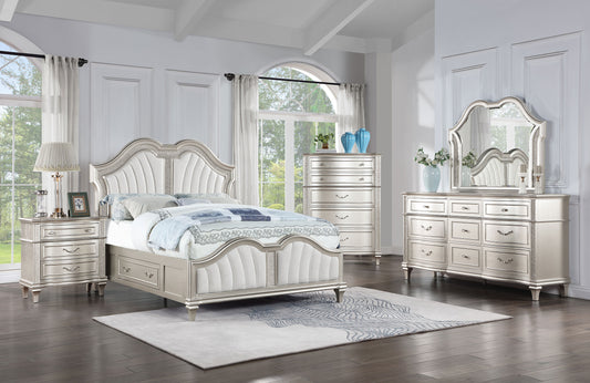Veronica 5-piece California King Storage Bed with LED Headboard Silver Oak and Ivory