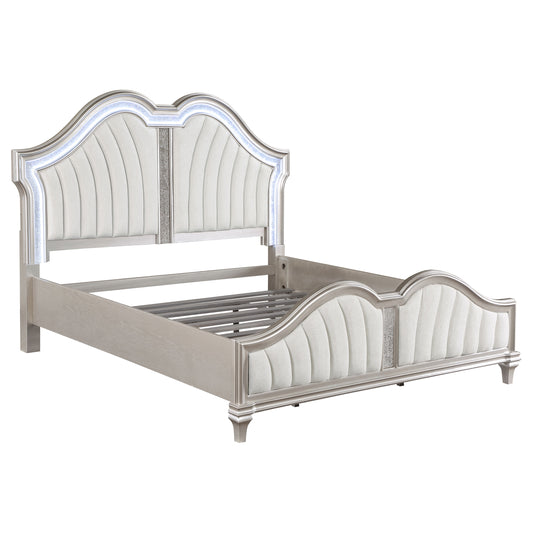 Evangeline Wood Queen LED Panel Bed Silver Oak