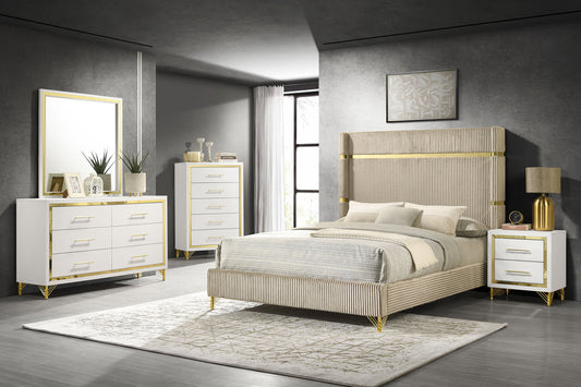 Lucia 5-piece Queen Bedroom Set Beige and White