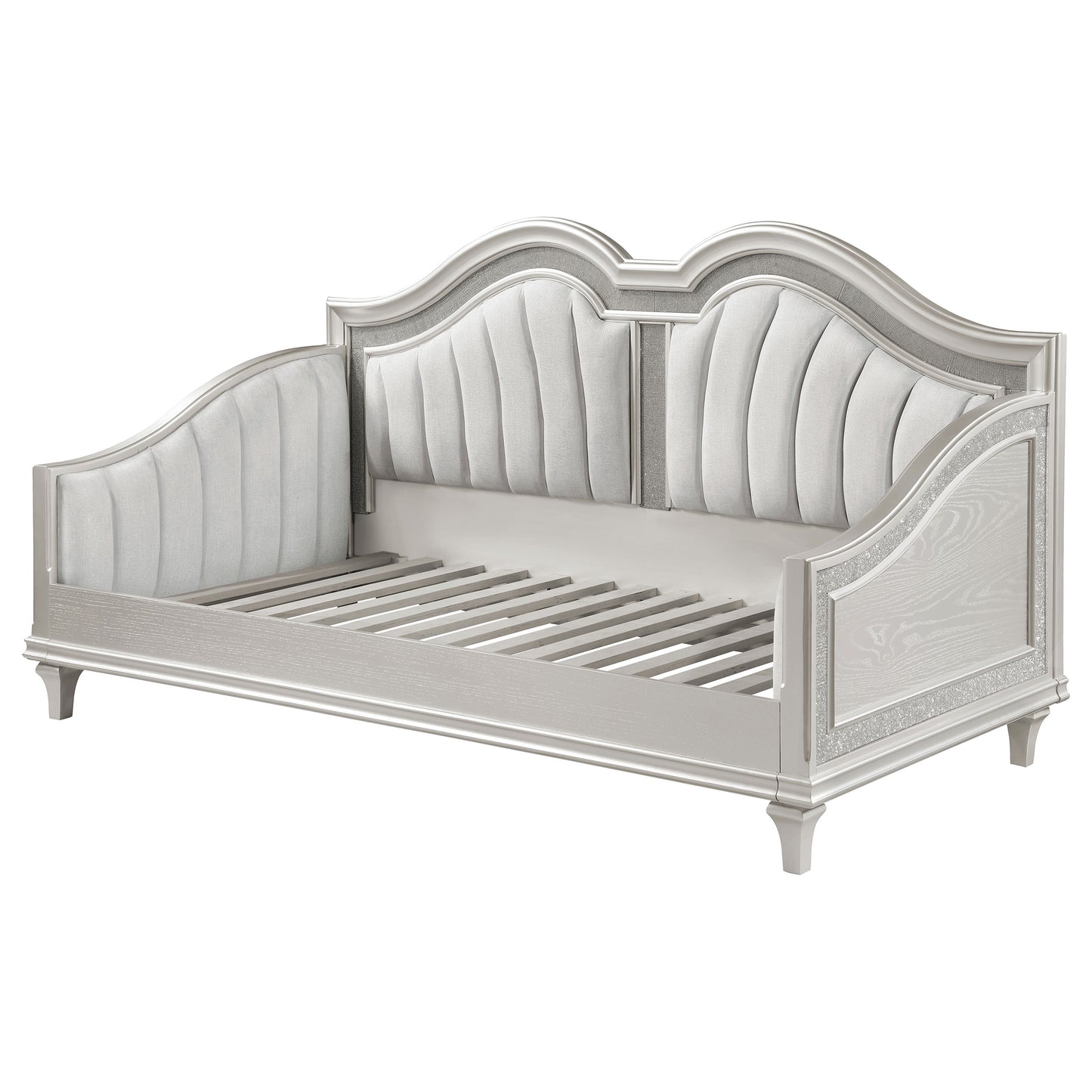 Evangeline Upholstered Twin Daybed with Faux Diamond Trim Silver and Ivory