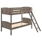 Flynn Wood Twin Over Twin Bunk Bed Weathered Brown