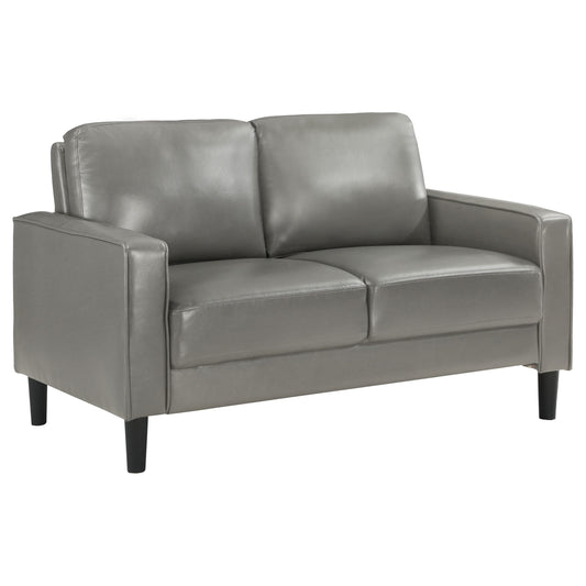 Ruth Upholstered Track Arm Faux Leather Loveseat Grey