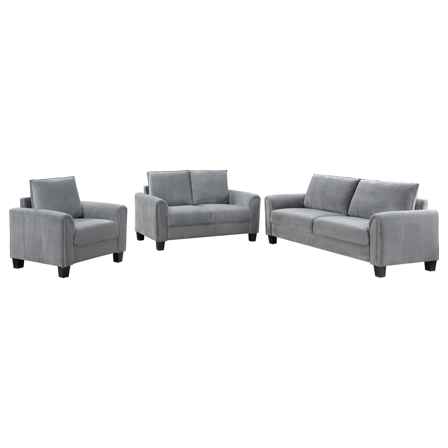 Davis  3-piece Upholstered Rolled Arm Sofa Grey