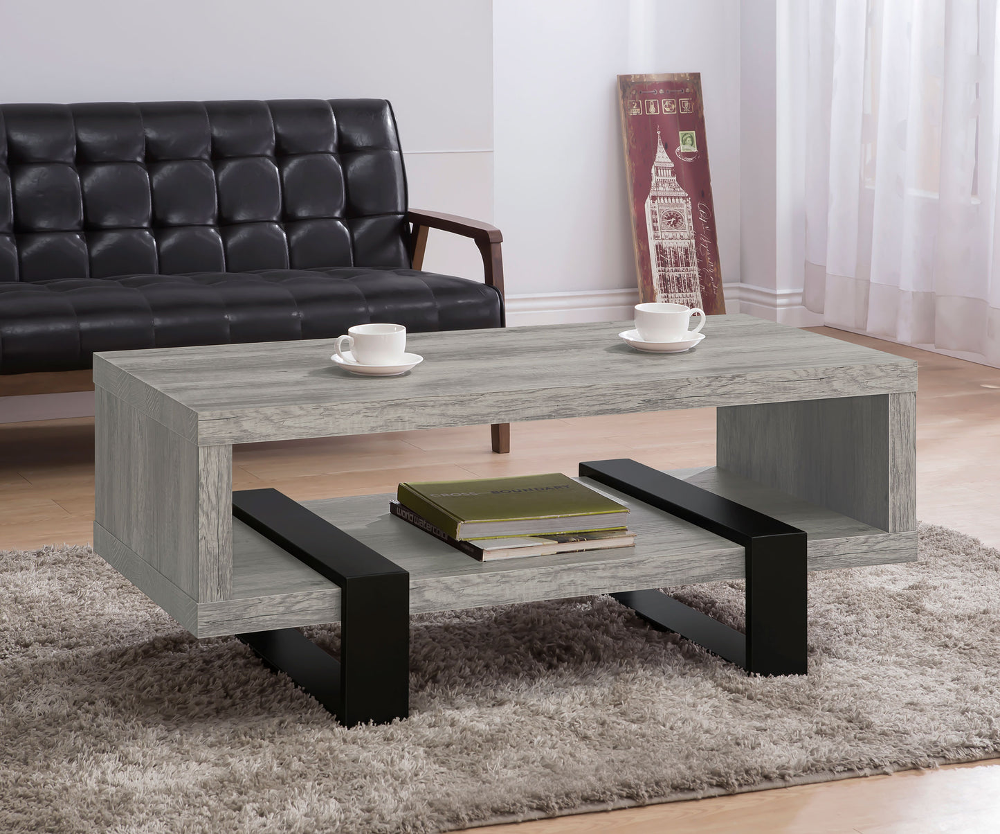 Dinard Coffee Table with Shelf Grey Driftwood